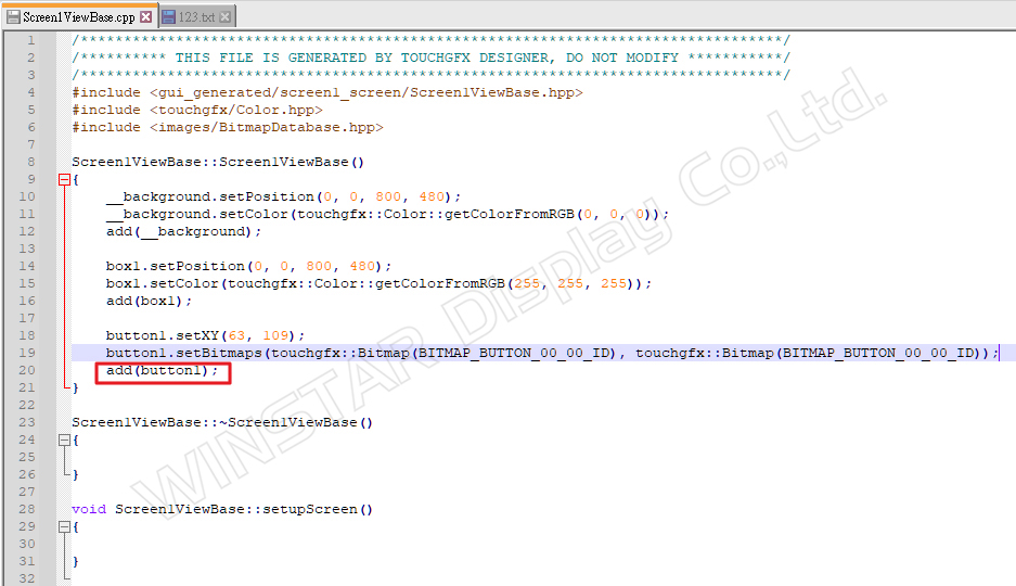 Figure 10: Content of Screen1ViewBase.cpp